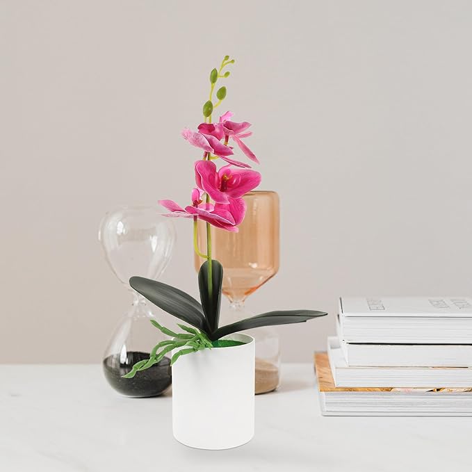 Realistic Artificial Potted Orchid Butterfly Plant Purple Faux Flower Simulation Tabletop Decor for Home Office Living Room