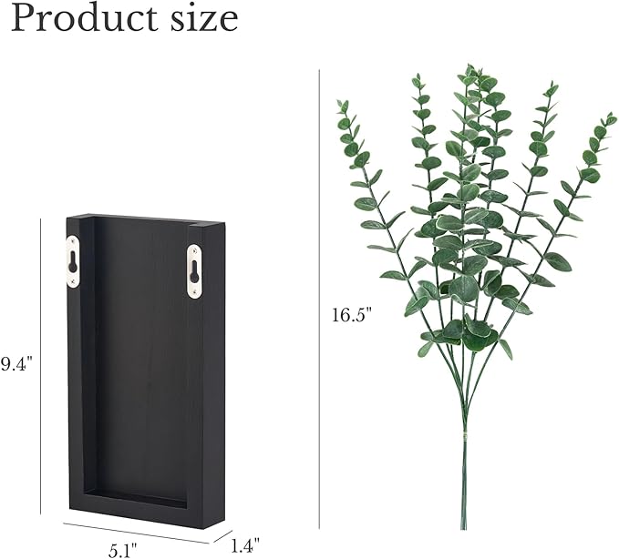 Dahey 2 Pack Wood Wall Planter Vase with Artificial Eucalyptus Farmhouse Wall Hanging Decor Pocket Planter for Indoor Fake Plants Greenery, Living Room Bedroom Kitchen Home Office Decoration, Black