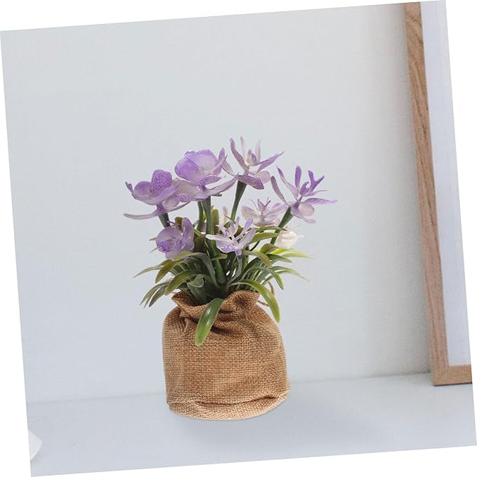 Zerodeko Artificial Phalaenopsis Orchid in Pot Faux Orchid Bonsai with Rope Bag Lifelike Plastic Flowers Home Decoration for Living Room Office Table Display