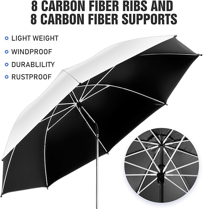 2 PACK Beach Umbrella with Clamp, 360 ° Adjustable Umbrellas for Chair, UPF50+ Umbrella for Beach Chair, Patio Chair, Wheelchair, Camping Chair, Golf Carts (Chair Not Included)