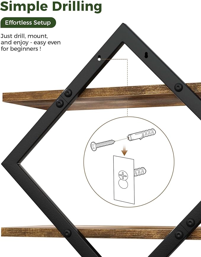 Bamworld Floating Shelves for Wall Planters for Indoor Plants Hanging Shelves Plant Holder Wall Decor Plant Stand Indoor for Plant Hangers Indoor for Living Room Bedroom Bathroom 2-Pack Brown Rhombus