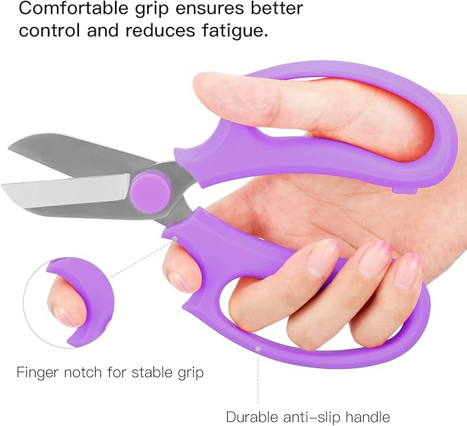 Housolution Flower Scissors, Strong Floral Shears, Premium Steel Garden Pruning Shears Floral Fruits Leaf Scissors Hand Pruner Snip Trimming Tool for Gardening Flower Arrangement, Purple