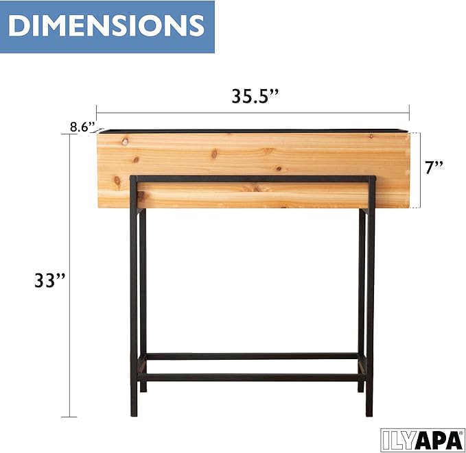 Ilyapa Raised Standing Planter with Legs, Metal and Wood Elevated Planter Box, 33"x35.5"x7", Indoor Outdoor, Perfect for Living Room, Front Porch