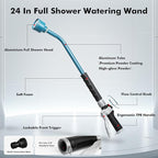 RESTMO Heavy Duty Full Metal Long Watering Wand, 24 Inches Gentle Soft Full Shower Sprayer Wand with Flow Control, Hose Wand for Hanging Baskets, Shrubs, Plants, Flowers, Garden and Lawn, Blue