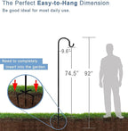 Artigarden 92 Inch Outdoor Shepherd Hooks with 5 Pronger Base (2 Packs), Adjustable Heavy Duty Garden Hanging Stand Holder for Bird Feeders Lanterns Planter Hanger, Matte Black