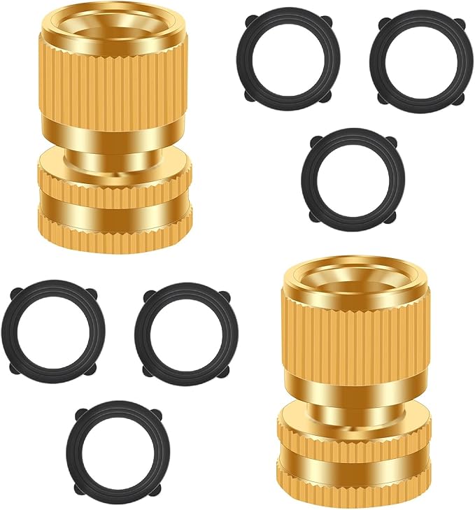 Garden Water Pipe Quick Connect, No-Leak 3/4 Inch GHT Thread Fitting Water Hose Female Adapter, Heavy-Duty Rust Resistant Brass Water Pipe Connector, Easy to Use (2 Female Connect ）