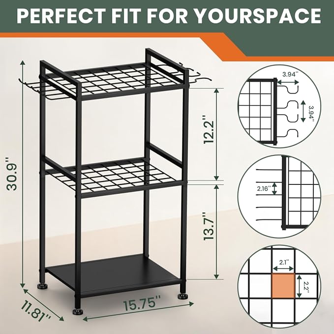 SPACECARE Garden Tool Organizer with Feet, Yard Tower Rack for Garage Organization and Storage, Up to 35 Long-Handled Tools/Rakes/Brooms, Heavy Duty Steel Garden Tool Stand for Shed, Outdoor, Black