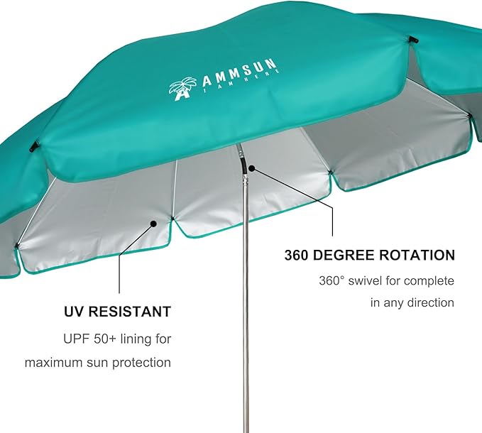 AMMSUN XL Chair Umbrella with Universal Clamp Adjustable 47 inches and 360-degree Swivel UPF 50+, Portable Clamp on Camping or Beach Chair, Stroller, Wheelchair, Golf cart, Turquoise, Large-sized