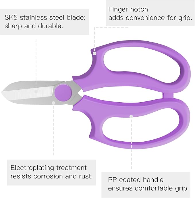 Housolution Flower Scissors, Strong Floral Shears, Premium Steel Garden Pruning Shears Floral Fruits Leaf Scissors Hand Pruner Snip Trimming Tool for Gardening Flower Arrangement, Purple