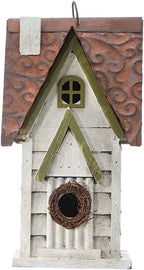 Glitzhome Bird Houses for Outside, 12" H Washed White Distressed Solid Wood Cottage Bird Nesting Box Hanging Bird House for Outdoors, Decorative Birdhouse for Bluebird Wren Sparrow Finch Cardinal