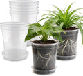 BTPLASTIK 1 Gallon Clear Nursery Pots with Saucers 10P, 6.5 Inch Round Plastic Plant Pots with Drainage Holes