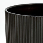 Amazon Basics Fluted Ceramic Round Planter with Drainage Hole, Indoor Outdoor Flower Pot, 8-inch, Black