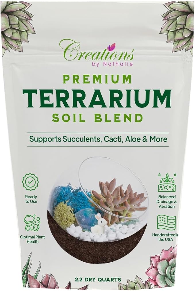 Creations by Nathalie Natural Terrarium Growing Medium Well-Draining Mix for Succulents, Cactus & Aloe, Untreated Pine Bark, Canadian Peat & Coarse Sand