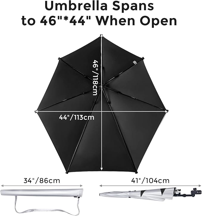 G4Free UPF 50+ Adjustable Beach Umbrella XL with Universal Clamp for Chair Stroller Wheelchair Golf Cart Bleacher Patio