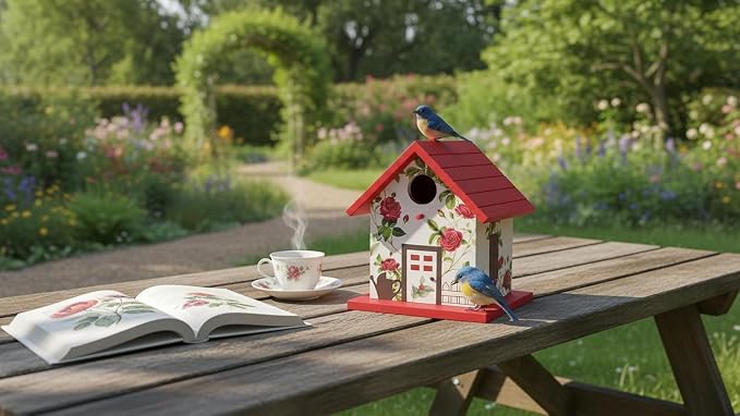 CEDAR ALPHA 2026 Spring Melody Bird House, Composite Material Nesting Box, Hanging Birdhouse for Blue Bird, Squirrel Proof Birdhouse for Outside, 10 Years Weatherable Pole Mountable Bird House (Red)
