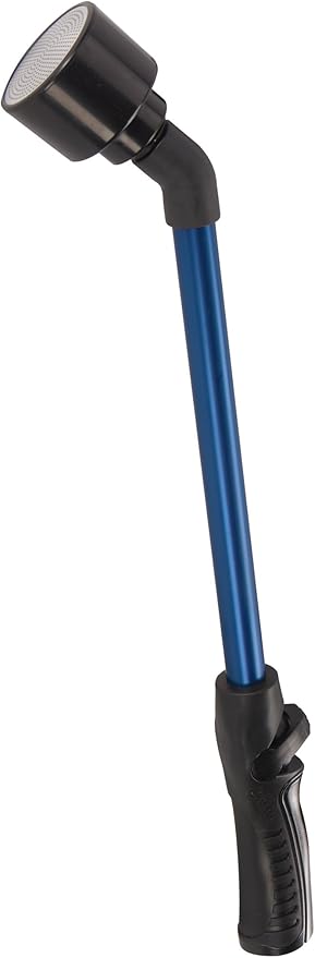 Dramm Rain Wand with One Touch Thumb Valve – Gentle Full Flow Shower Head Watering Wand for Garden Hose, Aluminum Construction – 16 Inch – Blue