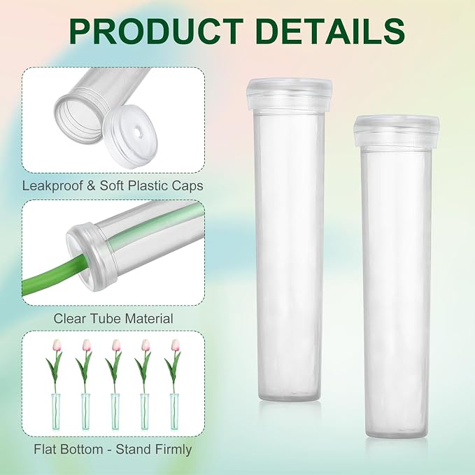 MECCANIXITY 60 Pcs Floral Water Tubes, 3 Inch Clear Flower Water Tubes Floral Vials with Plastic Caps for Fresh Flowers Arrangement Decor Milkweed Cutting Florist Supplies, Clear