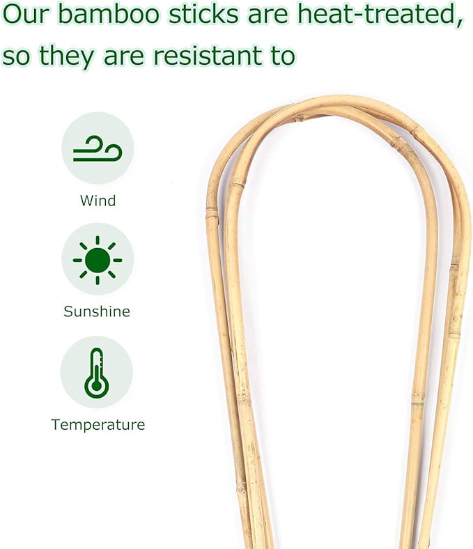 Cambaverd Natural Bamboo Plant Trellis U-Hoop 4 Feet Arch Bamboo Garden Trellis Support for Climbing Plants Outdoor Vines Ivy Plants Climbing Flowers Plant Tower - Pack of 3 Hoops