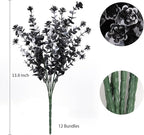 RECUTMS Black Artificial Flowers, 12 Pcs Fake Outdoor UV Resistant Plants Faux Plastic Greenery Shrubs Indoor Outside Hanging Planter Flower Decoration, Garden Decor (Black+White)