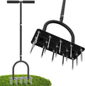 Aerator Lawn Tool Lawn Aerator -Heavy Duty Manual Grass Aerator with 15 Iron Spikes, Height Adjustable, Yard Aerator Tool for Lawn（Black）