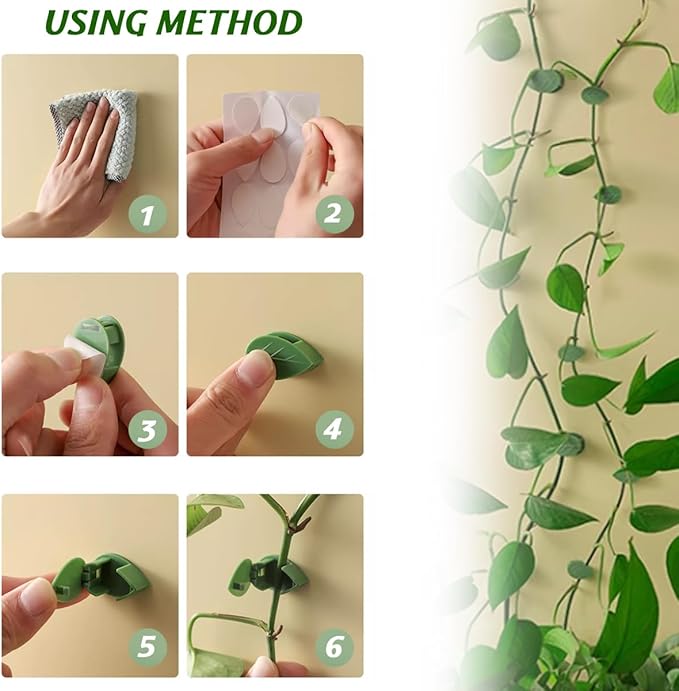 GXXMEI 200PCS Plant Climbing Wall Fixture Clips Self-Adhesive Hook Vines Traction Clips Invisible Holder Garden Green Leaf Simulation Self-Adhesive Hook Wire Fixing Supporting