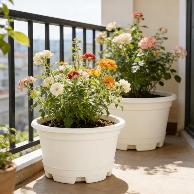 KPUVX 5 Pack 10.5 inch Plant Pots,Planter-Pots-for-Plants，Plastic Flower Pot for Indoor Outdoor Plants with Drainage Holes & Trays, Decorative Garden Containers Sets for Houseplants