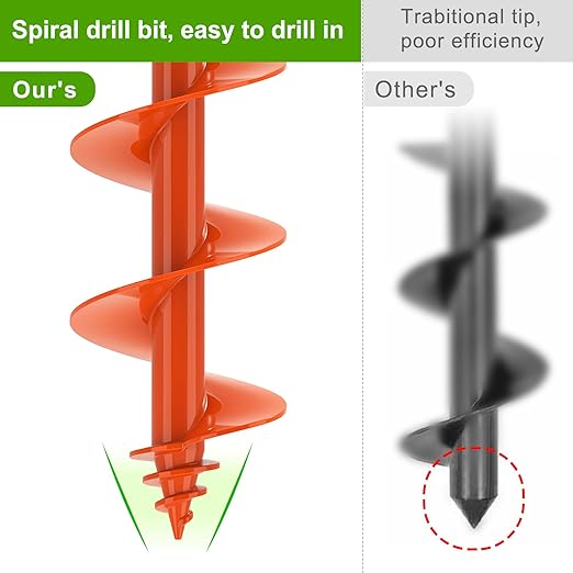 Insaga Threaded Auger Drill Bit for Post Hole Digger 4x12'', 3mm Thick Spiral Garden Earth Auger Bulb Drill Bit for Planting, Hole Digger for Fence Posts, Fits 3/8" Hex Drive Drill