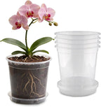BTPLASTIK 2 Gallon Clear Nursery Pots with Saucers 5P, 7.5 Inch Round Plastic Plant Pots with Drainage Holes