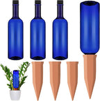 SiliFine 3 Sets Plant Watering Devices Include Terracotta Self Watering Spikes and 26 oz Plastic Bottles, Slow Release Vacation Insert Automatic Plant Waterer Device (Blue and Terracotta)
