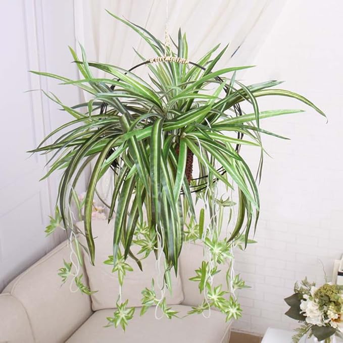 5 Packs Artificial Spider Plant Silk Faux Chlorophytum Comosum Fake Spider Hanging Plant for Outdoor Indoor Home Garden Office Decoreation