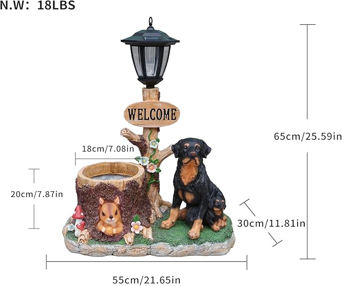 Animal Outdoor Statue Planter Solar Light Welcome Garden Sculpture Resin Flower Pot Decorative Porch Patio Yard Lawn Entryway Figurine with LED Lamp Rustic Plant Holder Ornament Courtyard (L)
