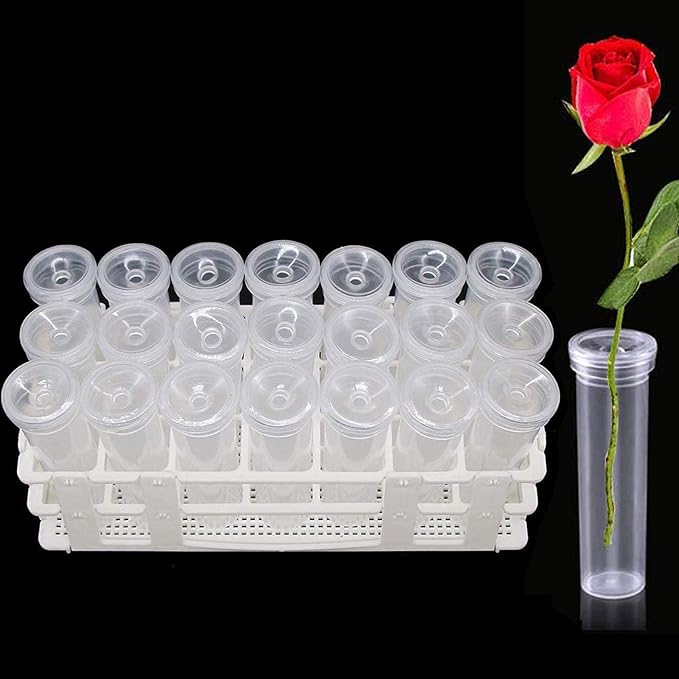 Tirifer 21 Pack 60ml Large Floral Tubes with Rack Holder for Milkweed Cuttings, Raising Caterpillars, Monarchs, Butterflies, Flower Arrangements