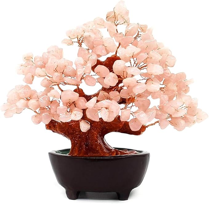 Colorsheng 7 Inch Quartz Crystal Money Tree Bonsai Feng Shui Gem Decoration for Wealth and Luck (Pink)
