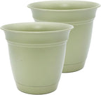 The HC Companies 20 Inch Eclipse Round Planter Pots with Drainage Holes & Attached Saucer, Lightweight UV-Resistant Plastic Indoor Outdoor Planters, 2-Pack Flower Pots for Garden & Home Decor, Seafoam