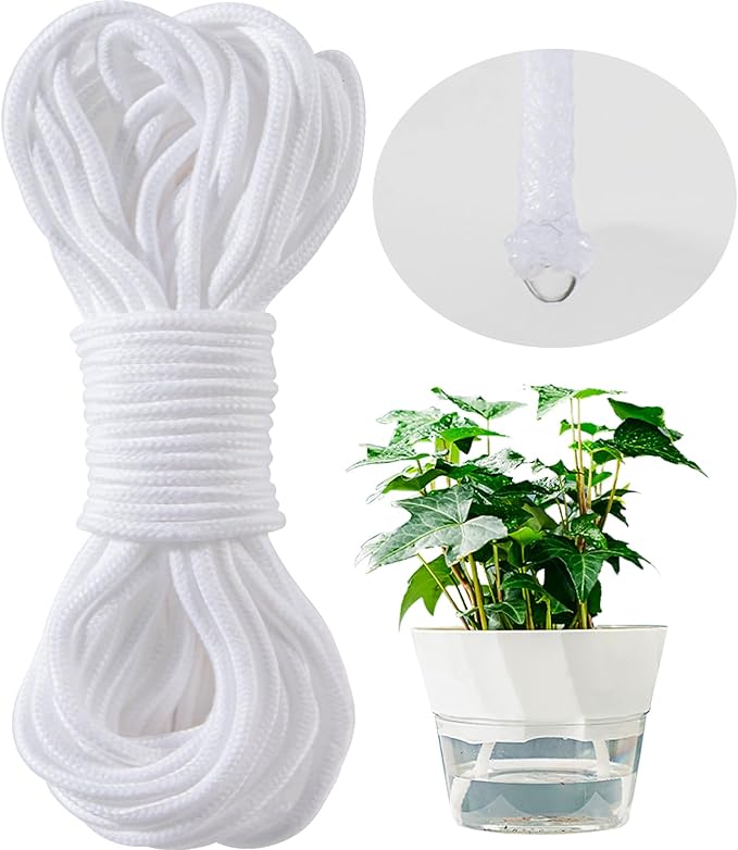 MAQIHAN Self Watering Rope - 50 Feet × 1/4 Inch Self Watering Rope for Plants, Wicking Cord for Vacation DIY Self-Watering System, Capillary Wick for Garden Potting Orchid Tomato Plants