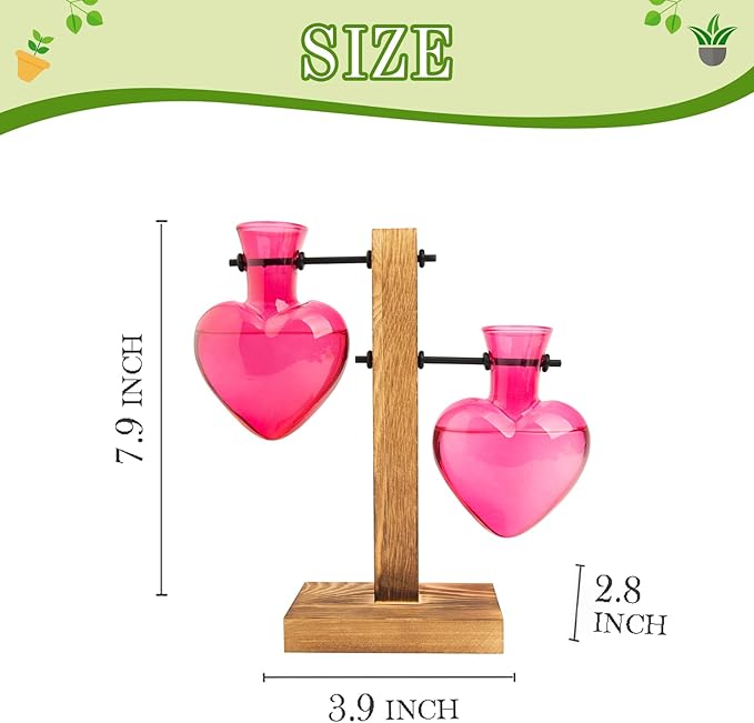 XXXFLOWER Plant Terrarium Propagation Station, Gifts for Mom Daughter Wife Plant Lover, Hydroponic Planter Bulb for Home Office Garden Decoration - 2 Pink Love Bulb Vase with Wooden Stand