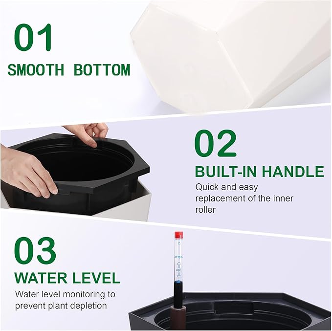 22.4 Inch Tall Planters for Outdoor Indoor Plants Set of 2, Tapered Large Flower Pots with 2 Trays and a Water Level Monitor Planter Pots, Plant Pot for Patio, Balcony, Lounge