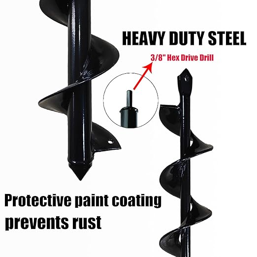2 Count Garden Auger Drill Bits, 3.5" x 16" & 1.6" x 16.8" Garden Auger Hole Drill & Bulb Planting Tool, Fits 3/8" Hex Drill