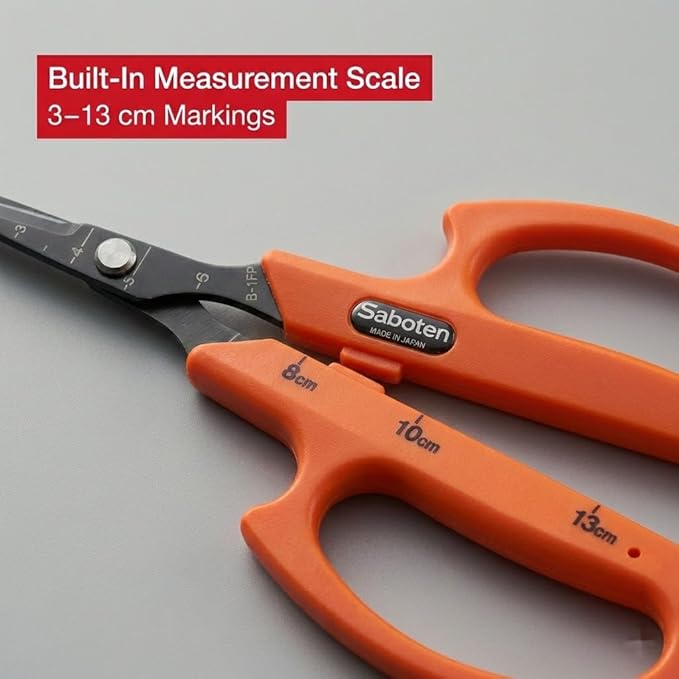 Saboten Fluorine Coated Straight Blade Trimming Scissors Orange PT-1 160mm Precision Gardening Bonsai and Floral Shears Made in Japan