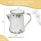 Vintage Pitcher Vase Rustic Farmhouse Vase for Flowers Vintage Metal Milk Jug Small Decorative Pitcher Shabby Chic Decor for Home, Kitchen, Bathroom, White