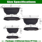 MUZHI 3 Pack Mixed Size Oval Bonsai Planter Pot with Drainage Tray, Matte Finish Ellipse Plastic Bonsai Succulent Growing Pot for Home Garden Plant Container 9.1” 7.2” 5.2”