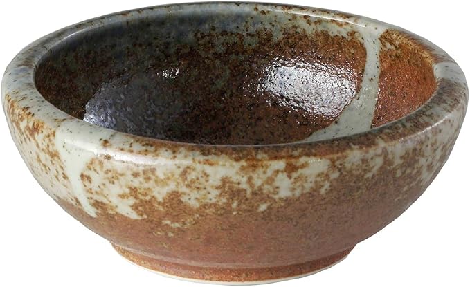 Wazakura Minoyaki Series Small Round Glazed Ikebana Flower Vase Made in Japan, Handpainted Floral Arrangement Pottery Supplies (White Stripe and Terracotta)