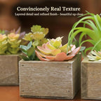 Mingfuxin Artificial Succulents Indoor, Set of 3 Mini Potted Greenery in Rustic Wood Planters, Tabletop Accent for Office, Bathroom Shelf, No Watering