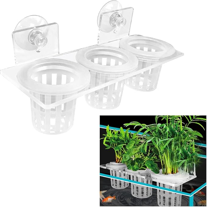 Upgrade Acrylic Aquarium Plant Holder Hanging Aquatic Plant Holder,Adjustable Suction Cup Fish Tank Pot for Hanging Cultivation and Aquarium Decor