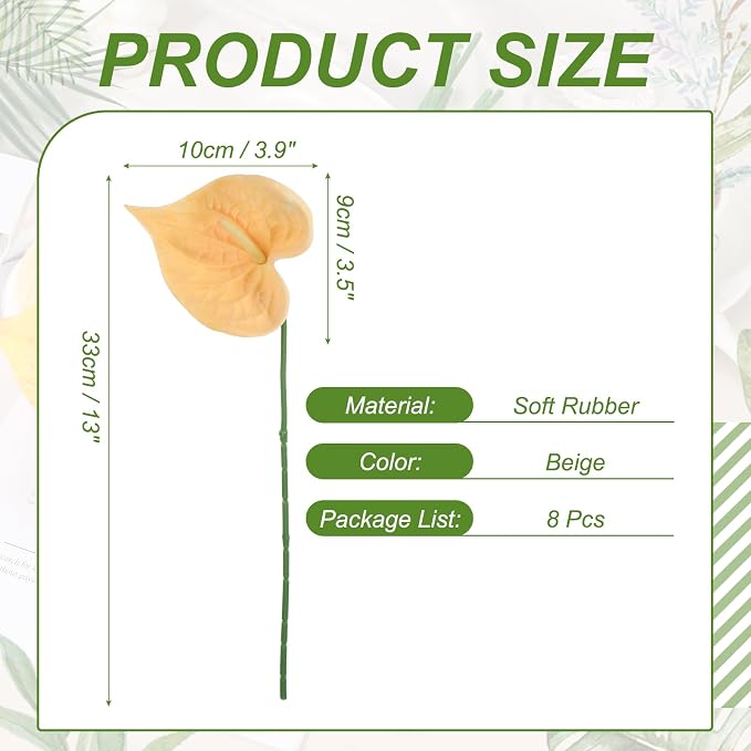 uxcell 8Pcs 11inch Artificial Anthurium Lily Flowers, Permanent Flower Bouquet for Home Arrangements Wedding Festival Decoration Crafts Store Decor Accessories, Beige