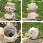 Unique Plant Pots Face Planters, Funny Plant Pots Head Planter, Men Face Planters Pots Head, Beefcake Face Vase with Drainage Hole (Khaki)