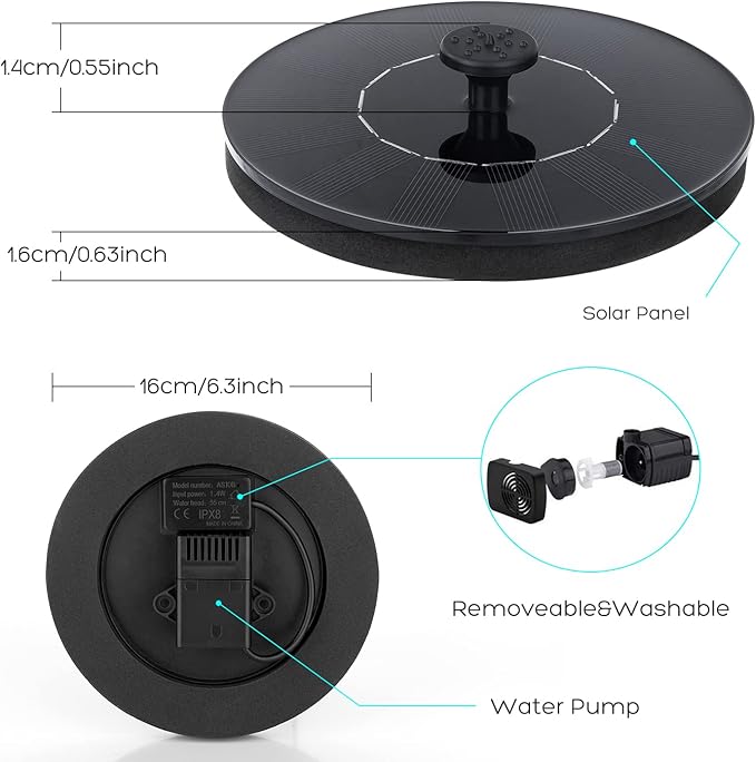 Mademax Solar Bird Bath Fountains, Upgrade 1.4W Solar Fountain Pump with 8 Nozzles & 4 Brackets, Free Standing Floating Solar Powered Water Fountain Pump for Bird Bath, Garden, Pond, Pool, Outdoor