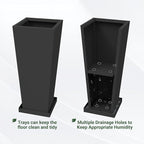 Metal Tall Planters 26 inch Set of 2, Durable Taper Planter with Drainage Holes & Rust-Proof Coating & Trays for Outdoor Indoor Garden Patio Front Door