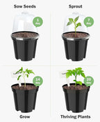 homenote Nursery Pots for Plants,5 Inch Plant Pot for Planting with Humidity Domes Plastic Seedling with Drainage Holes Seed Starter Flower with 10 Labels Black (15 Pack)