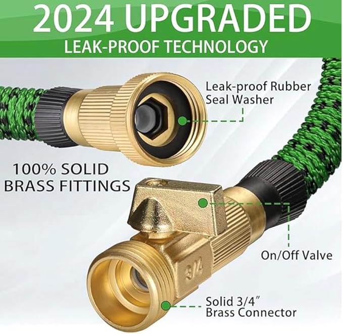 J&B XpandaHose 50ft Expandable Garden Hose – Ultra-Strong 3750D, 4-Layer Latex Core, Brass 3/4" Connectors, 10-Pattern Nozzle & Storage Bag – Lightweight, Kink-Reducing, Leak-Resistant